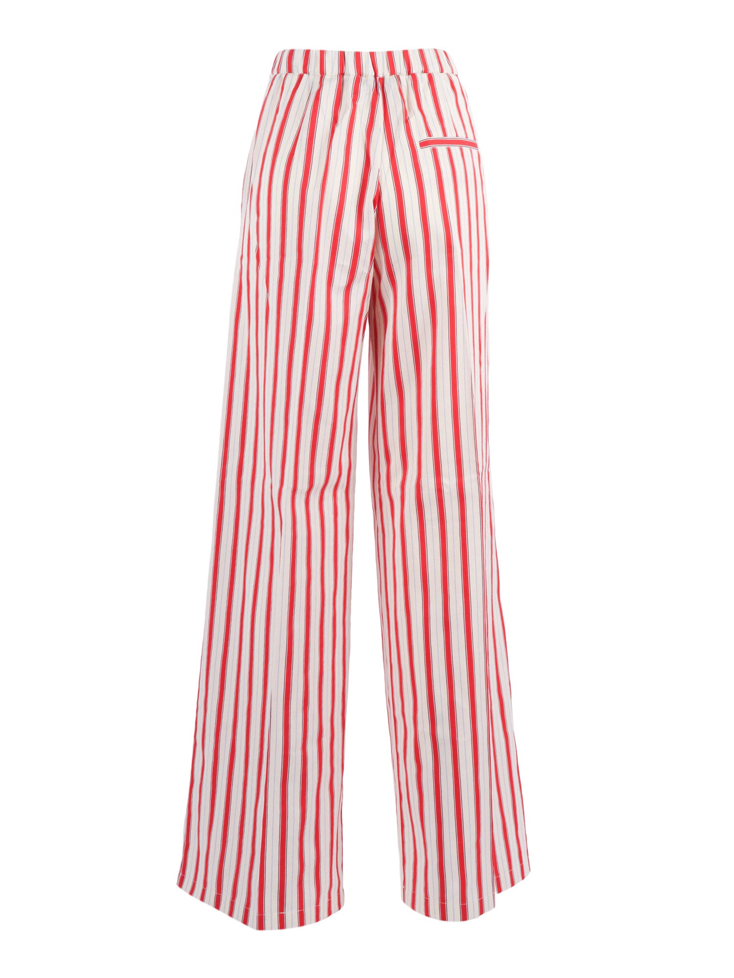 Straight-Leg Trousers Contemporary Cotton Stripe Red Silk Lining