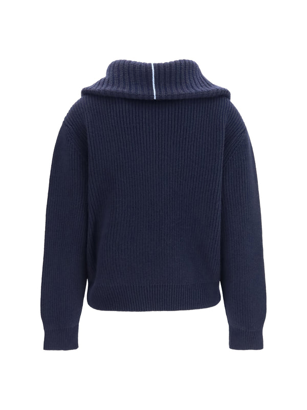 Sweater High-Neck Cashmere Zip Blue Polo Tops