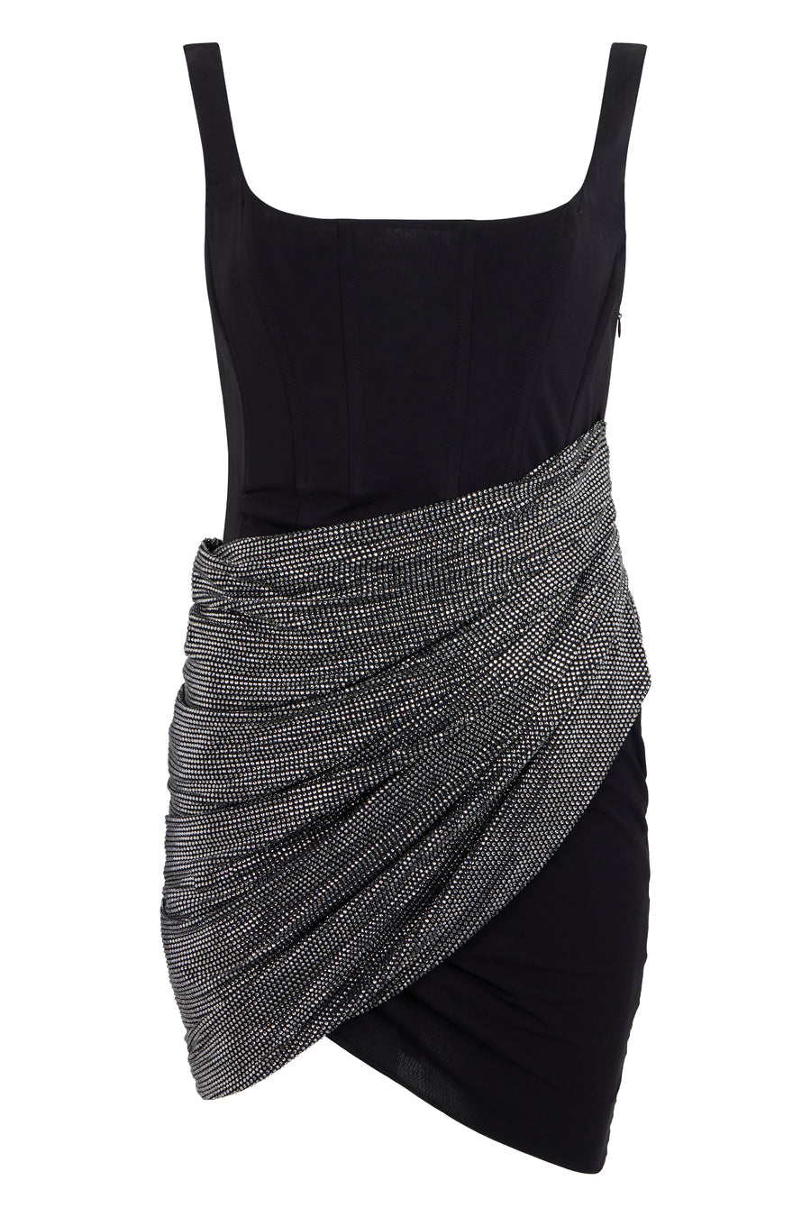 Mini Dress With Rhinestone Belt Black Viscose