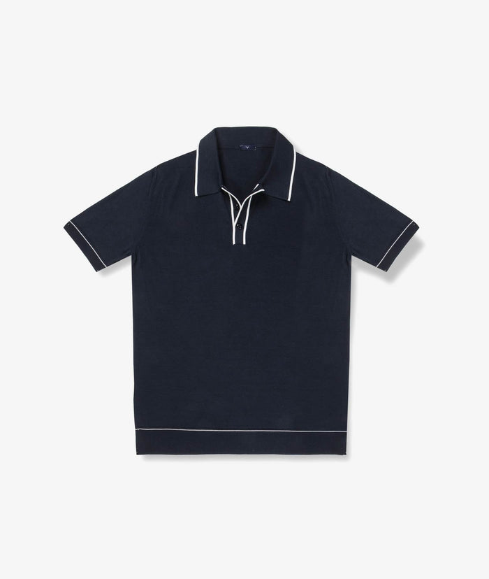 Cotton And Silk Polo Mongibello Midnightblue Basic Light Kintwear
