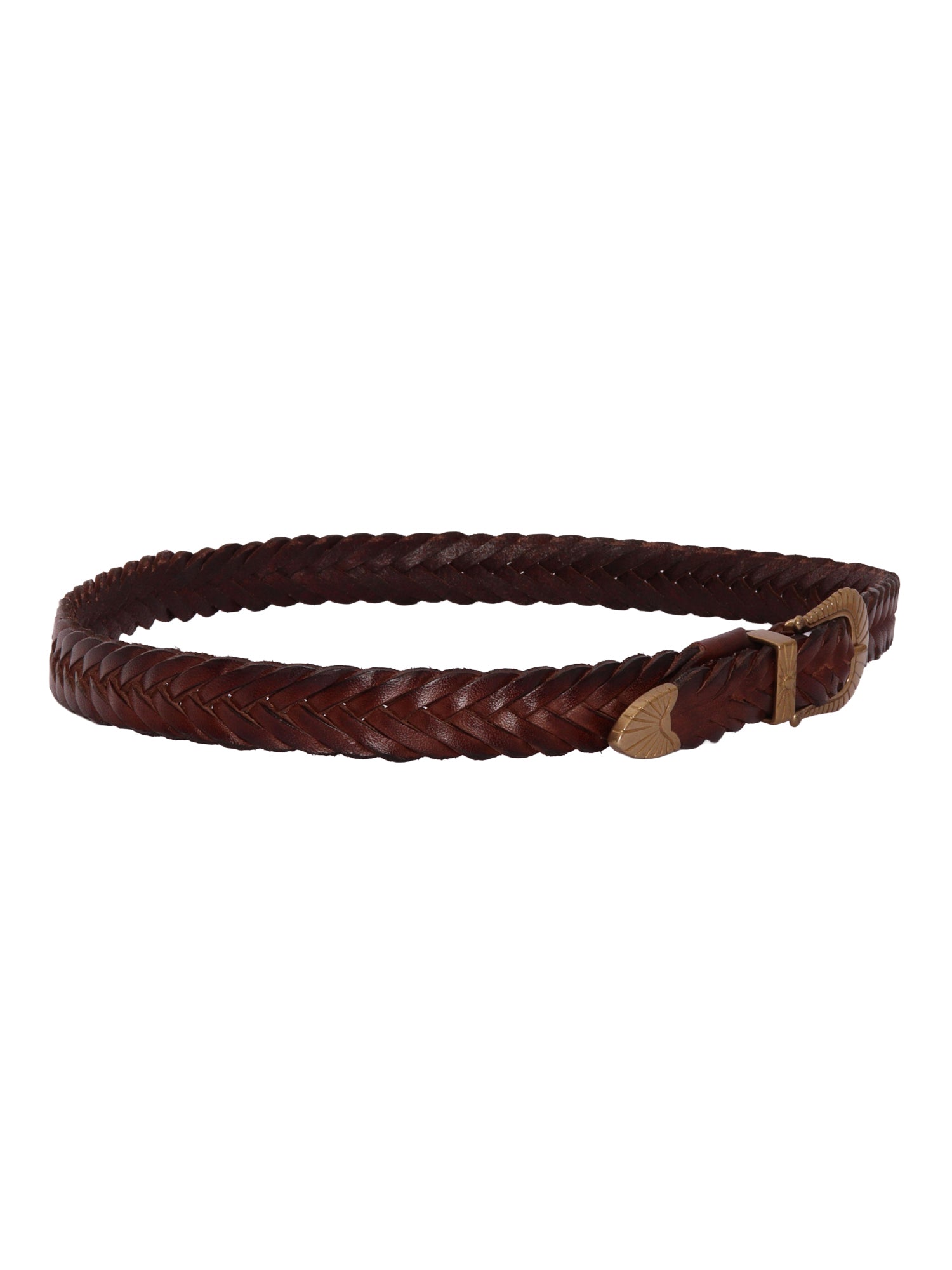 Garment-dyed braided belt Brown Leather