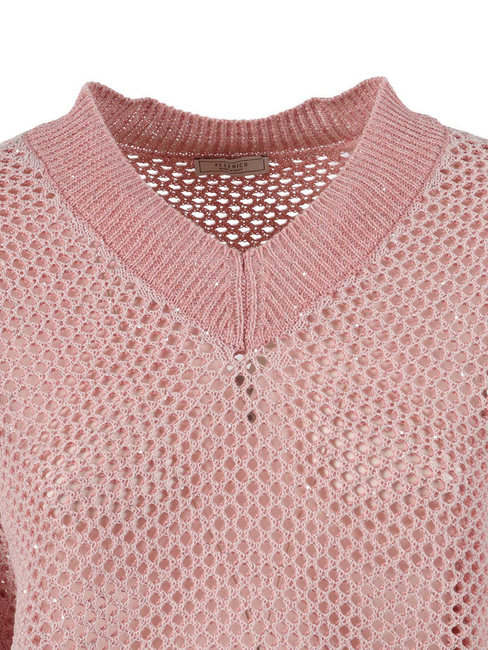 KNITTED SWEATER Pink Polyamide Linen Cotton Crewneck