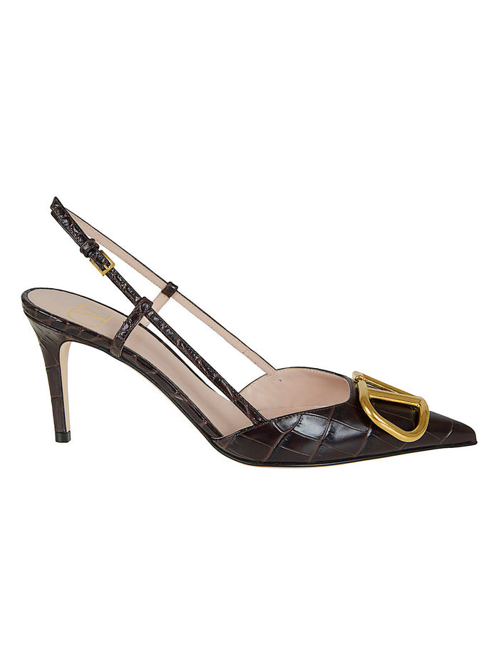 Sling Back | Vlogo Signature T. 80 Vitello St. Cocco-a. Brass Logo Brown Calzature
