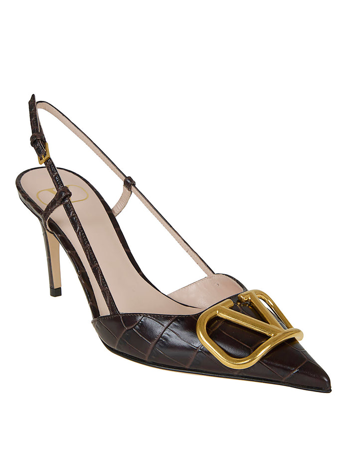 Sling Back | Vlogo Signature T. 80 Vitello St. Cocco-a. Brass Logo Brown Calzature