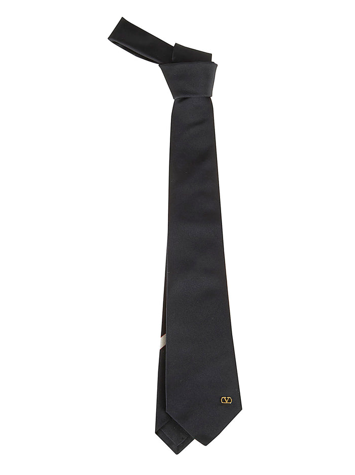 Ties Raso Seta Metal V Logo Black Cravatta