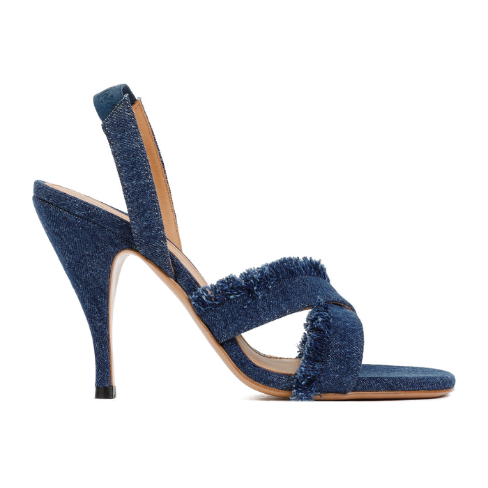 Curvy Heel Denim Sandal Blue Cotton Shoe