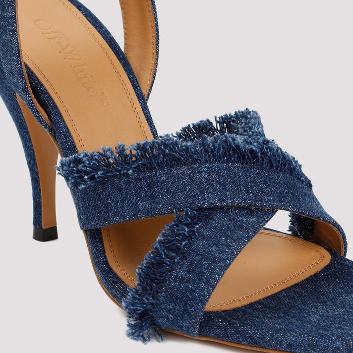 Curvy Heel Denim Sandal Blue Cotton Shoe