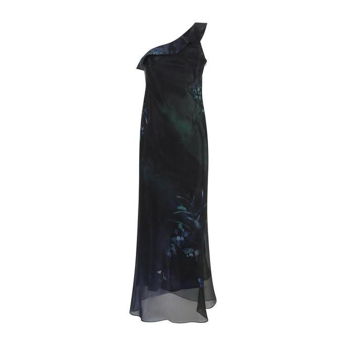 One-shoulder Long Dress Black Polyamide Silk