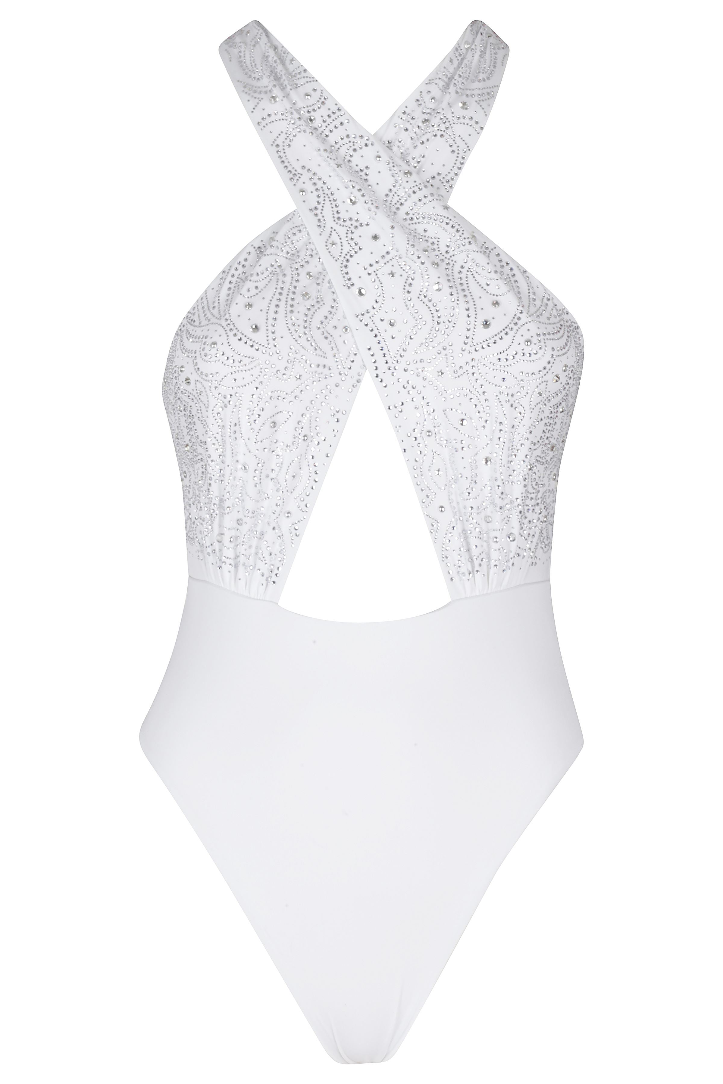 One Piece Cross White Poliammide Elastan Costume