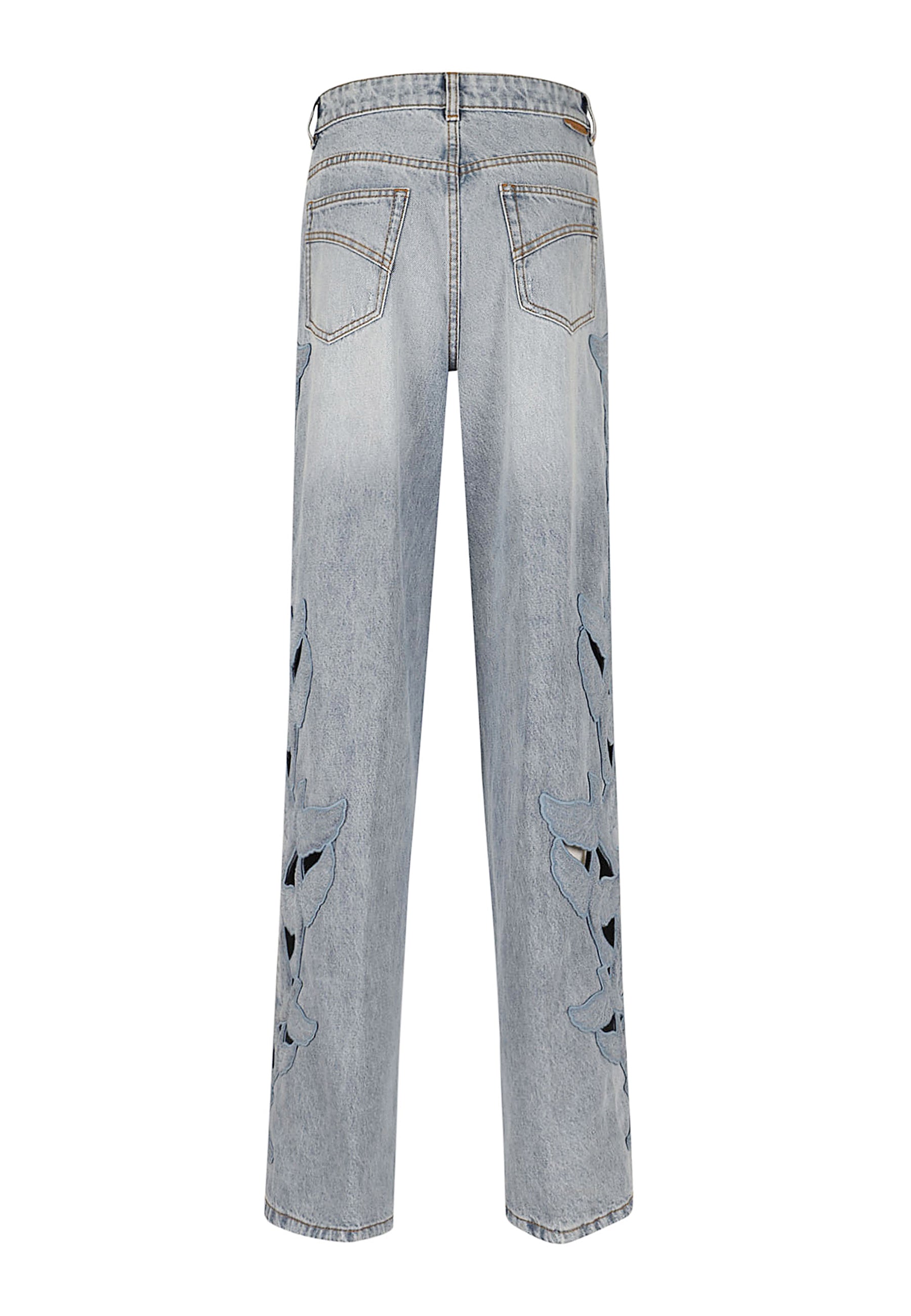 Alchemy Applique Relaxed Flare Blue Cotton Jean