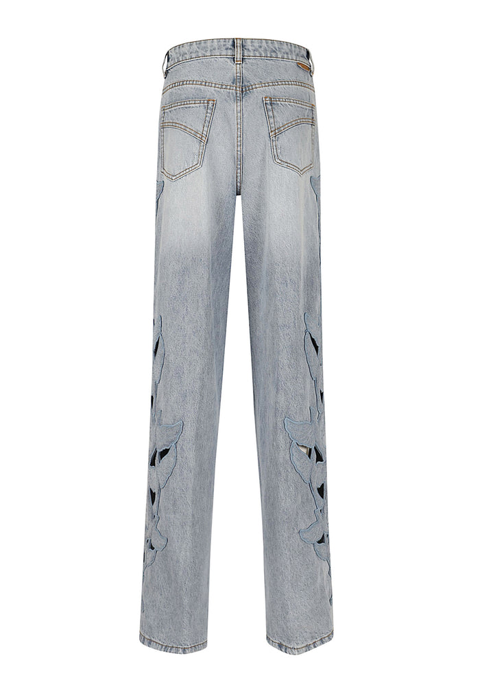 Alchemy Applique Relaxed Flare Blue Cotton Jean