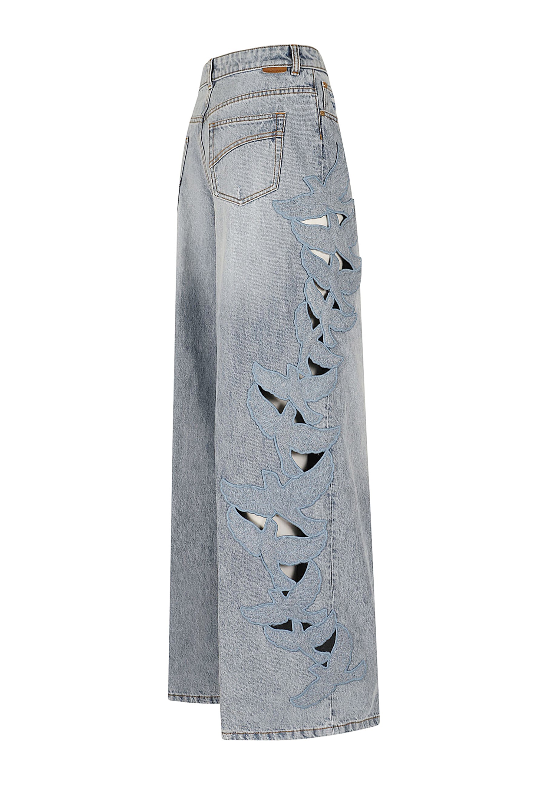 Alchemy Applique Relaxed Flare Blue Cotton Jean