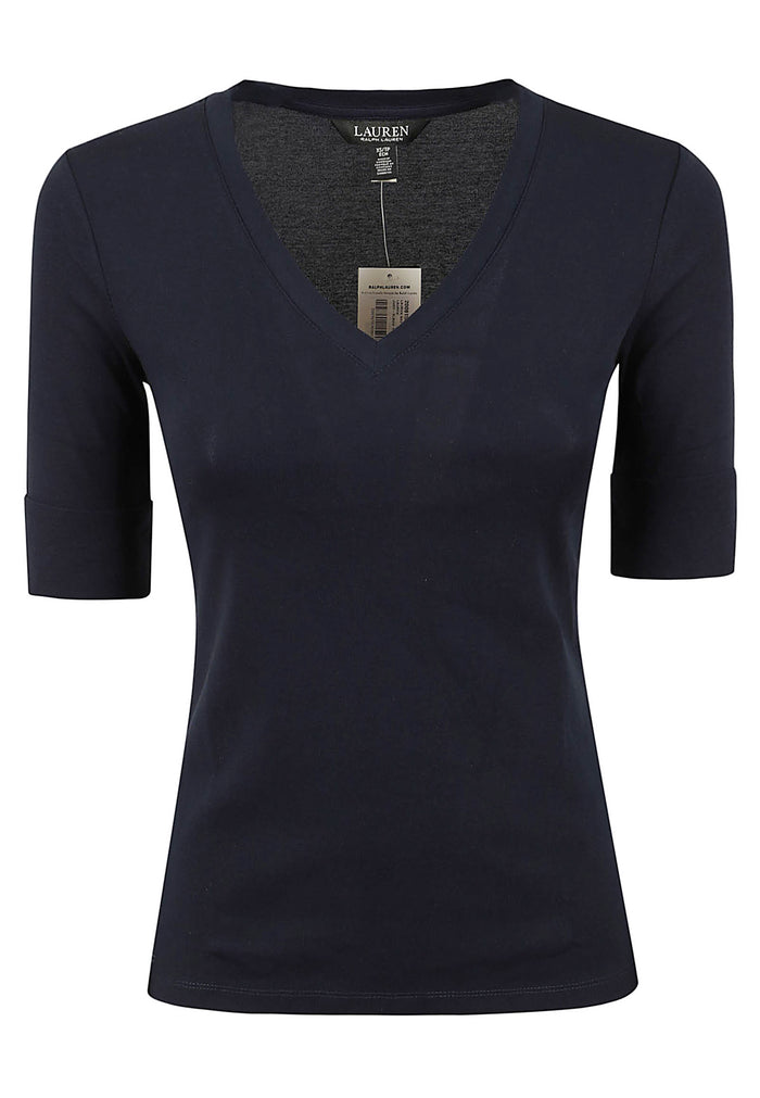Judy-Elbow Sleeve Knit Top Blue Cotton - Ea