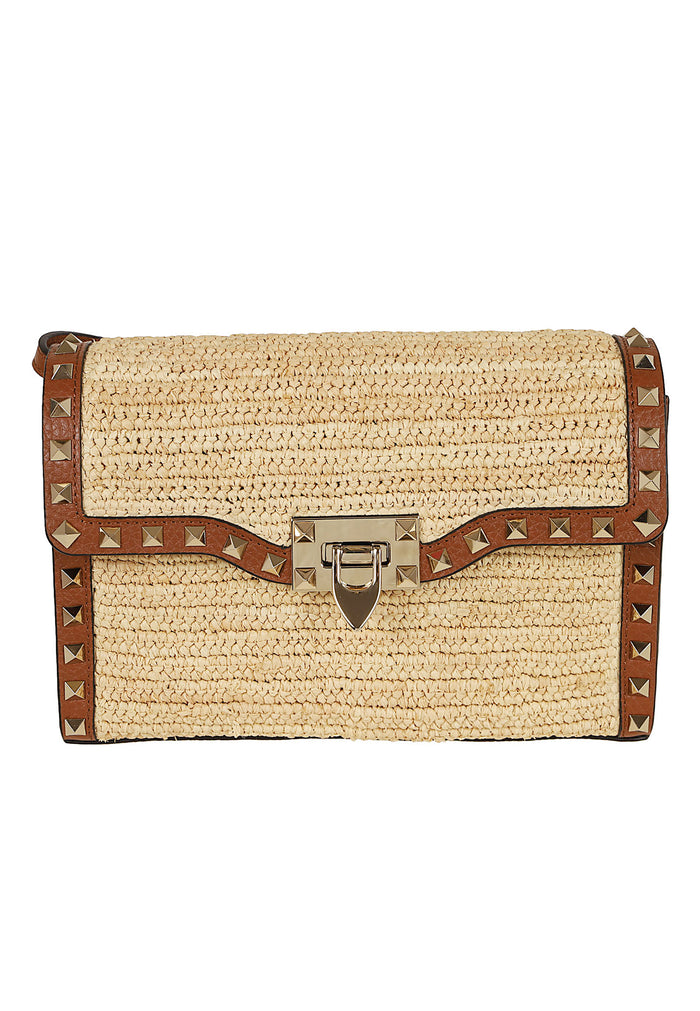 Small Shoulder Bag Nude & Neutrals Raffia - Leather Borsa