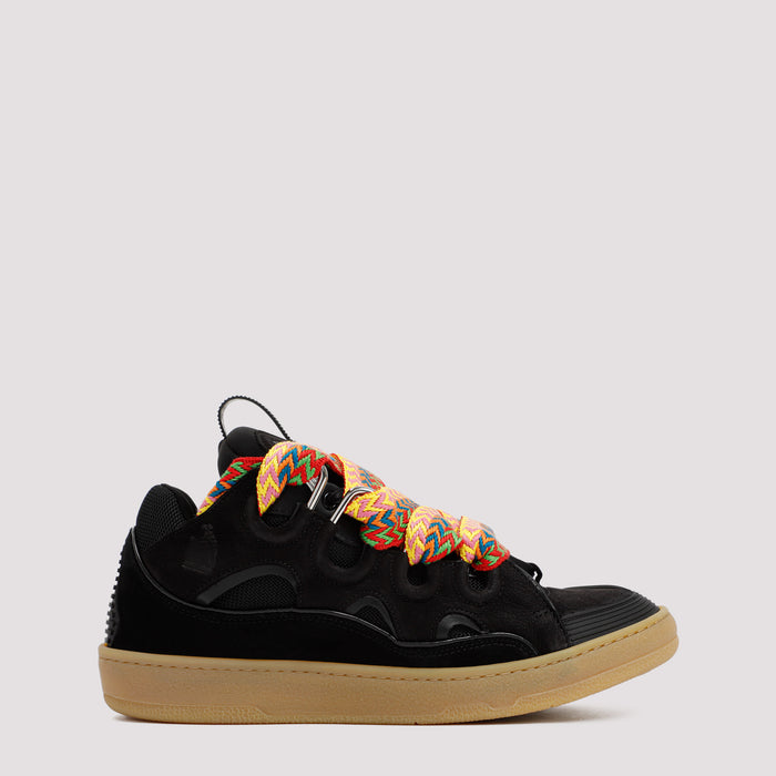 Leather Curb Sneakers Black Calf % Polyester Shoe