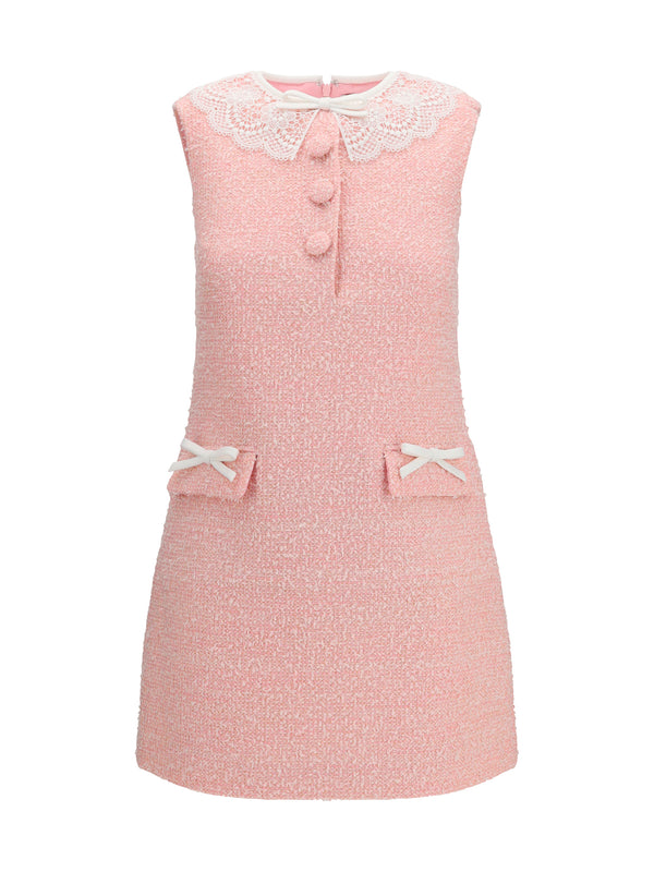 Dress Bouclé Mini Pink Polyester
