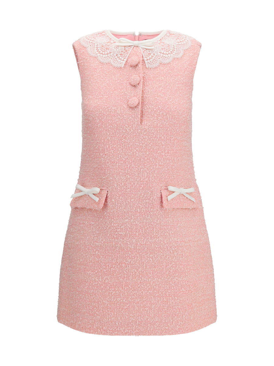 Dress Bouclé Mini Pink Polyester