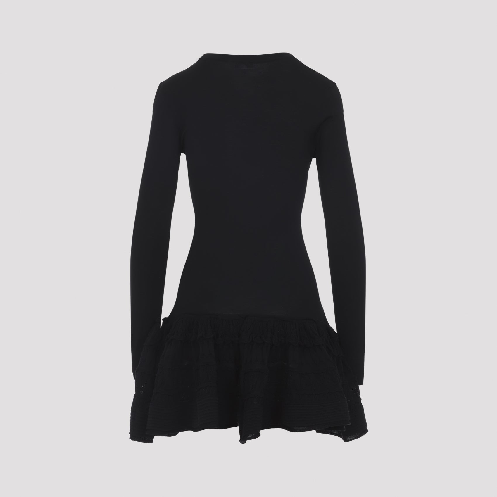 Ruffle Mini Dress Black Wool Polyamide Elastane