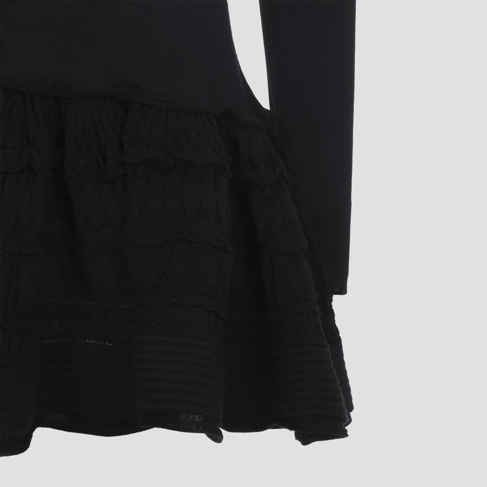 Ruffle Mini Dress Black Wool Polyamide Elastane