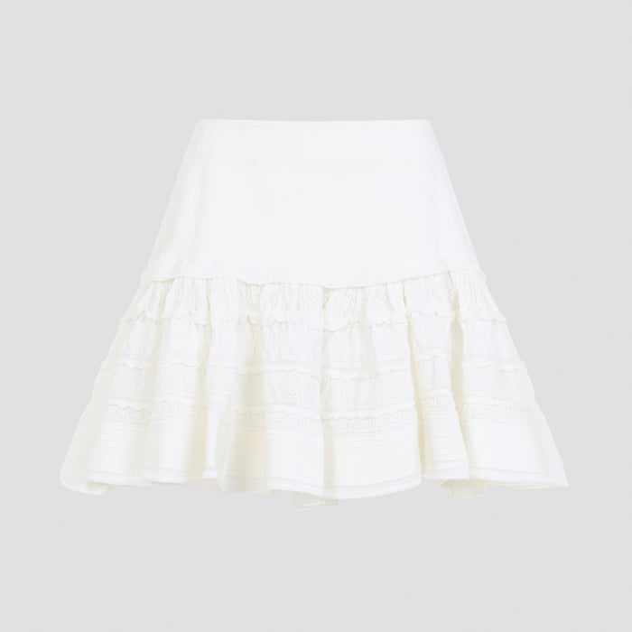 Ruffle Mini Skirt White Wool Polyamide Elastane