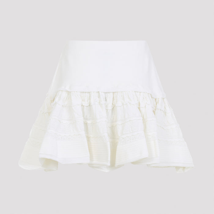 Ruffle Mini Skirt White Wool Polyamide Elastane