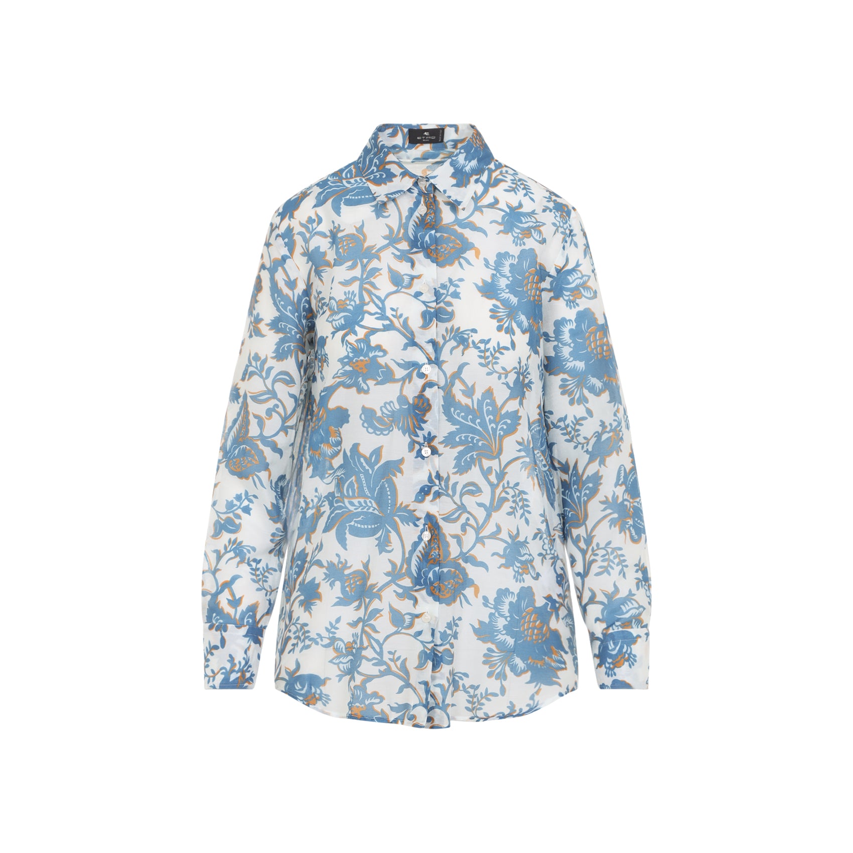 Regular Shirt Blue Cotton Silk