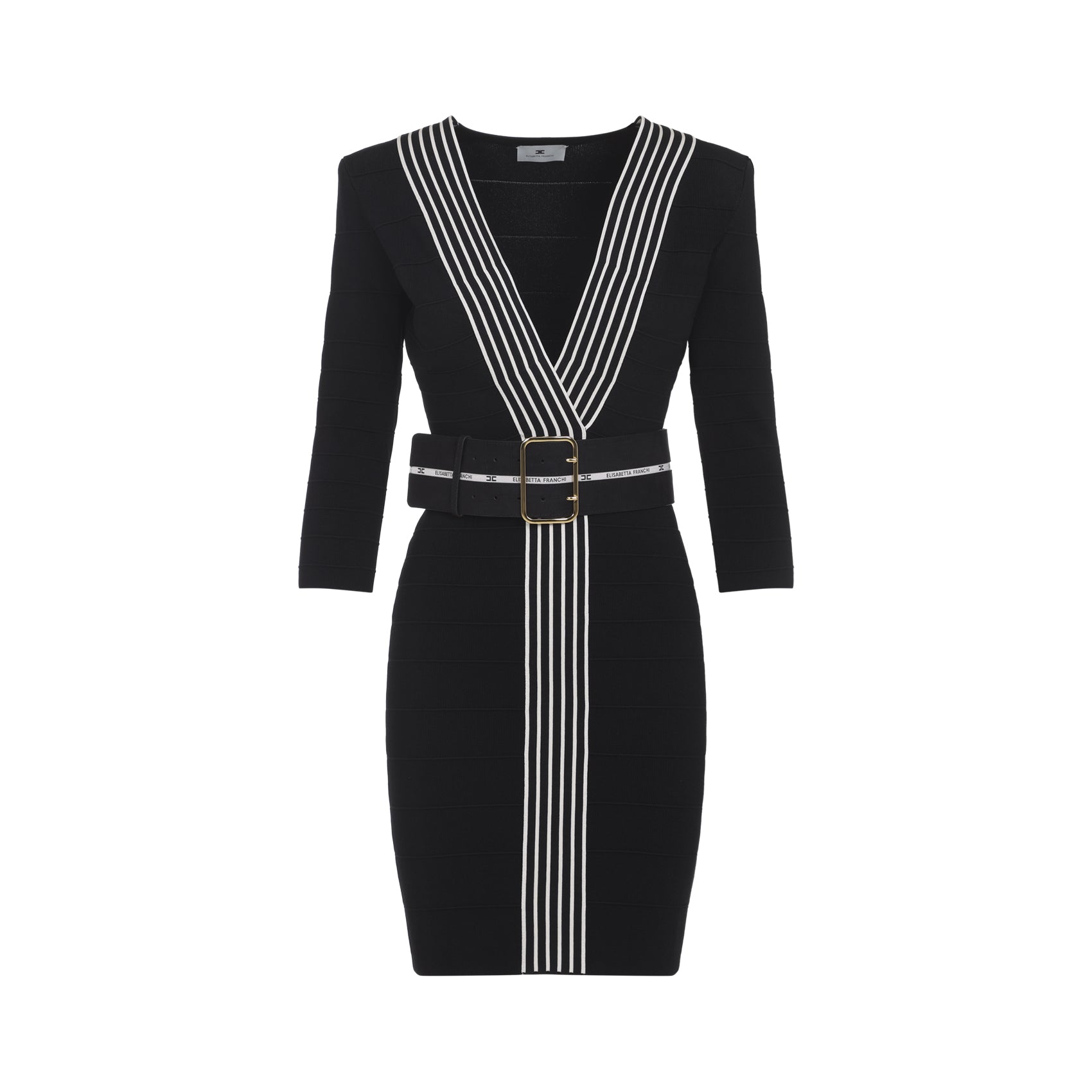 Knitted Dress With Belt Black Viscose Polyamide