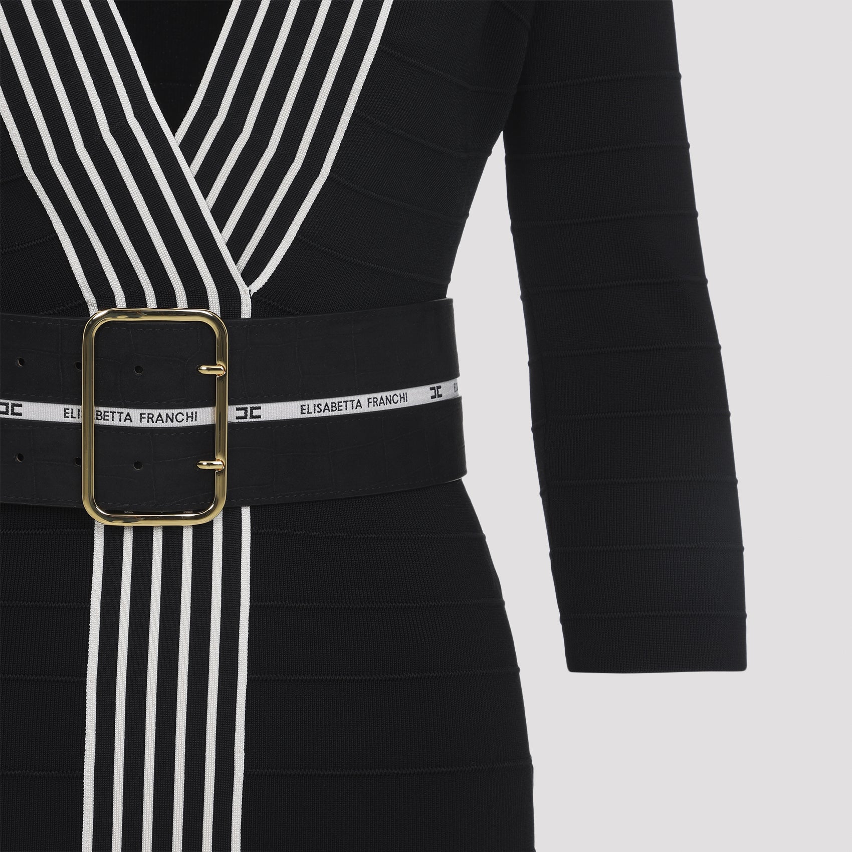 Knitted Dress With Belt Black Viscose Polyamide