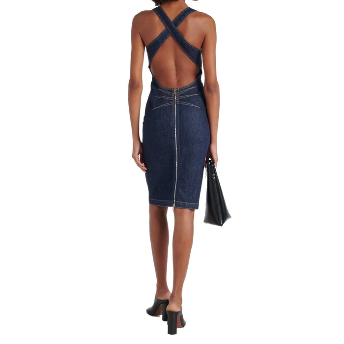 Alaia Sculpt Denim Dress Blue Cotton Elastane Polyester
