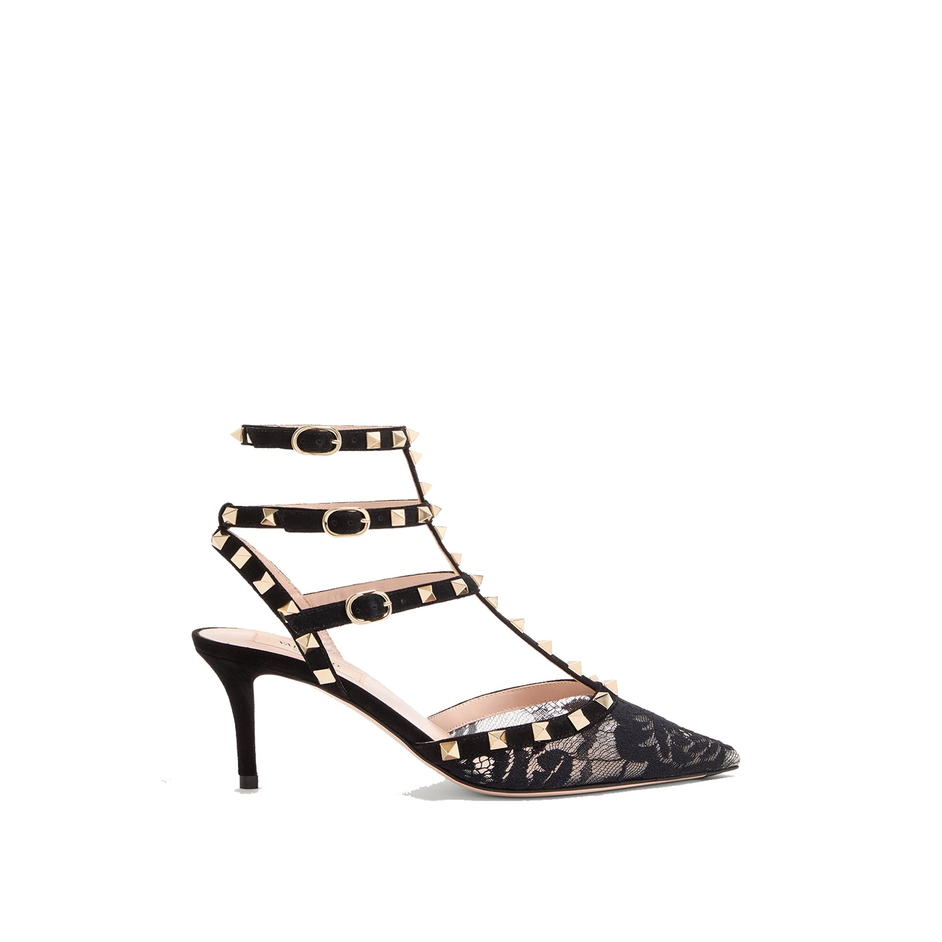 Valentino Garavani Rockstud Lace Pamps Black Leather