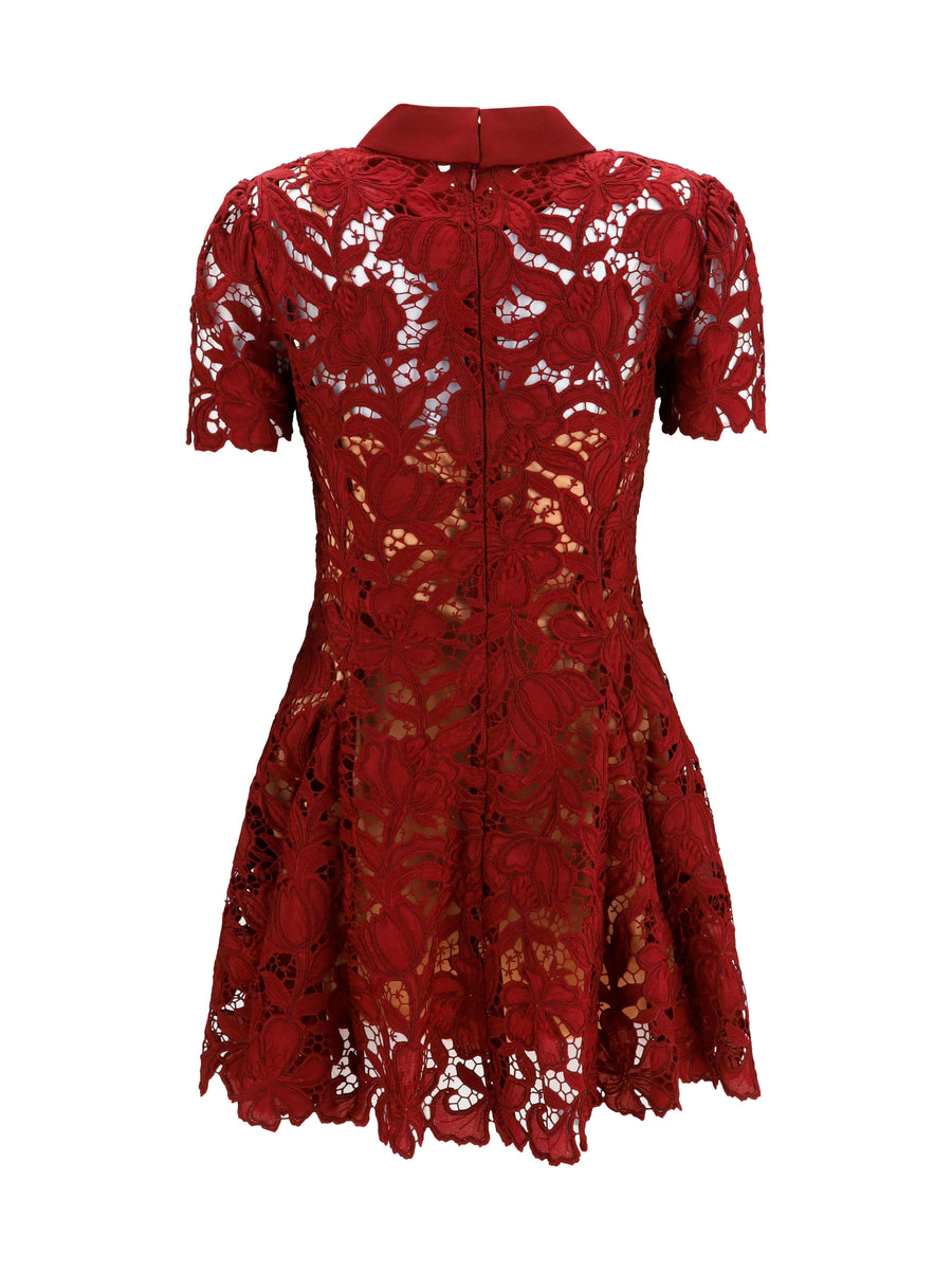 Dress Short Lace Burgundy Polyester