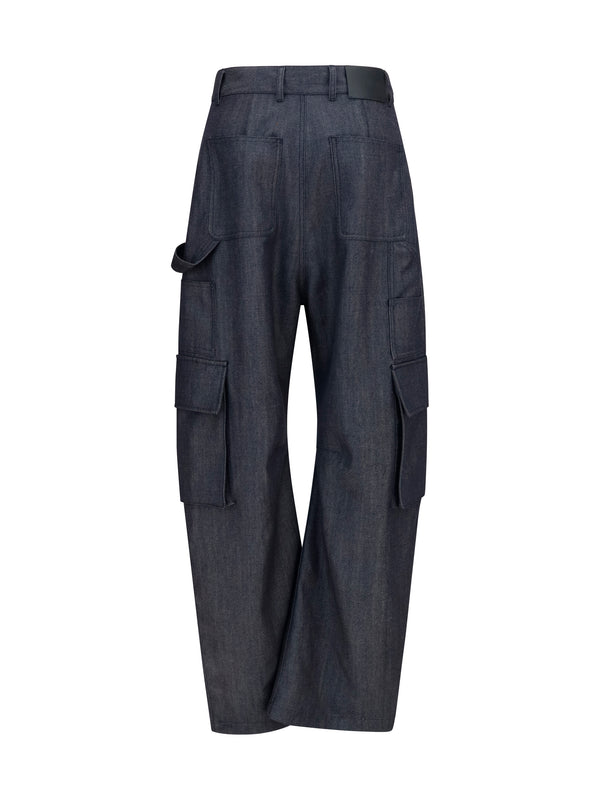 Cargo Pants Denim Print Dark Navy Wool Trousers