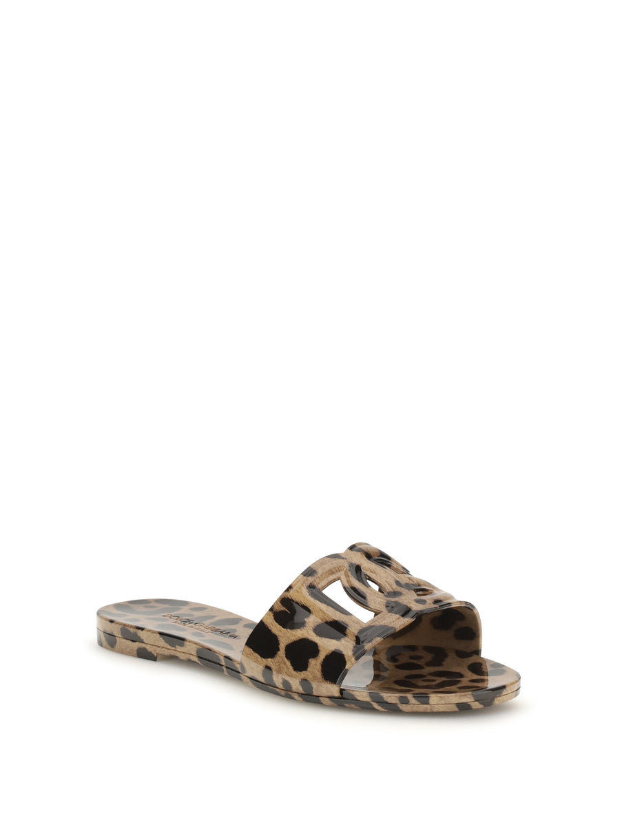 Rubber Sandals Leopard Print Brown