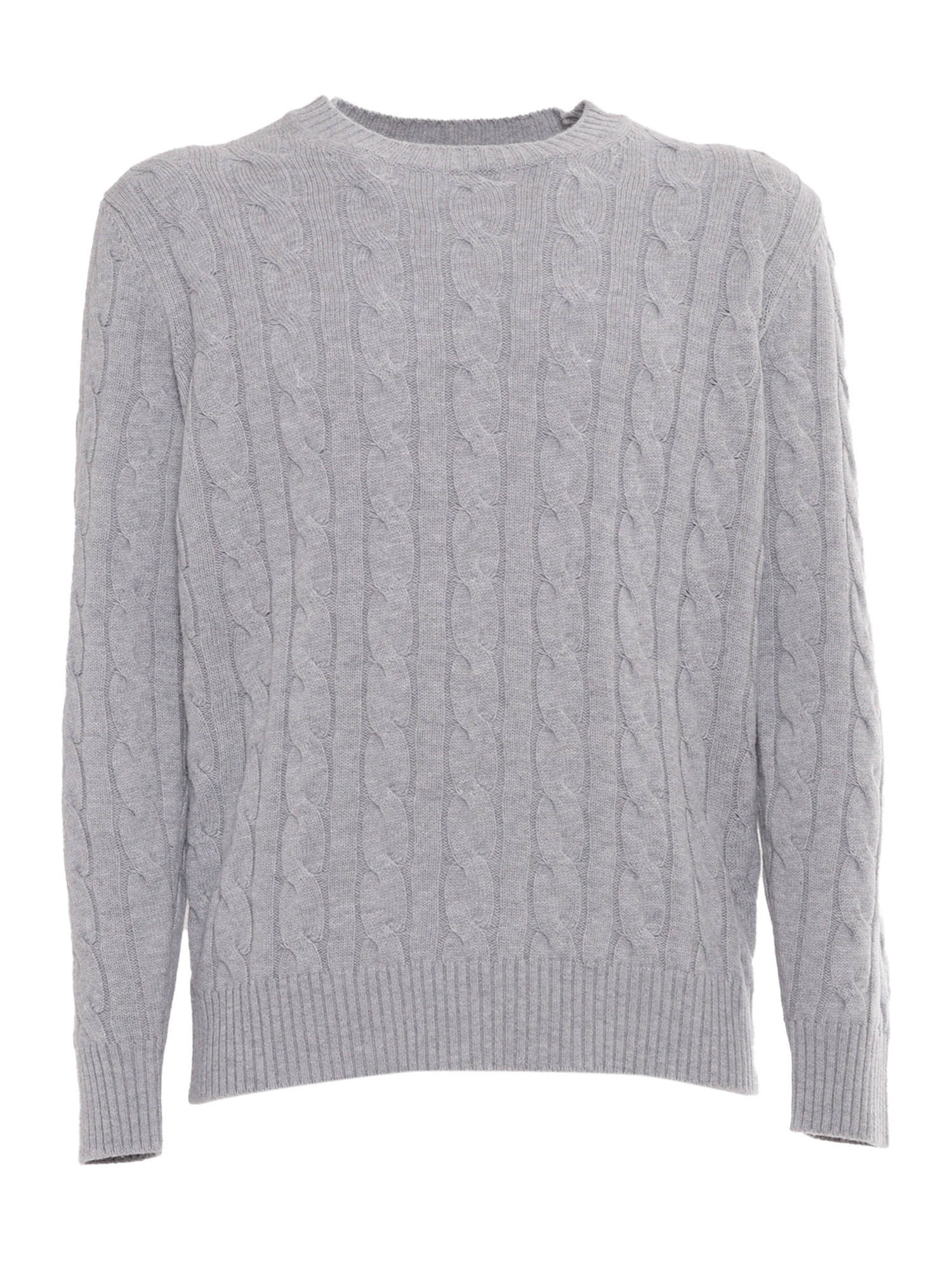 Ribbed Crewneck Sweater Grey Extrafine Merino Wool
