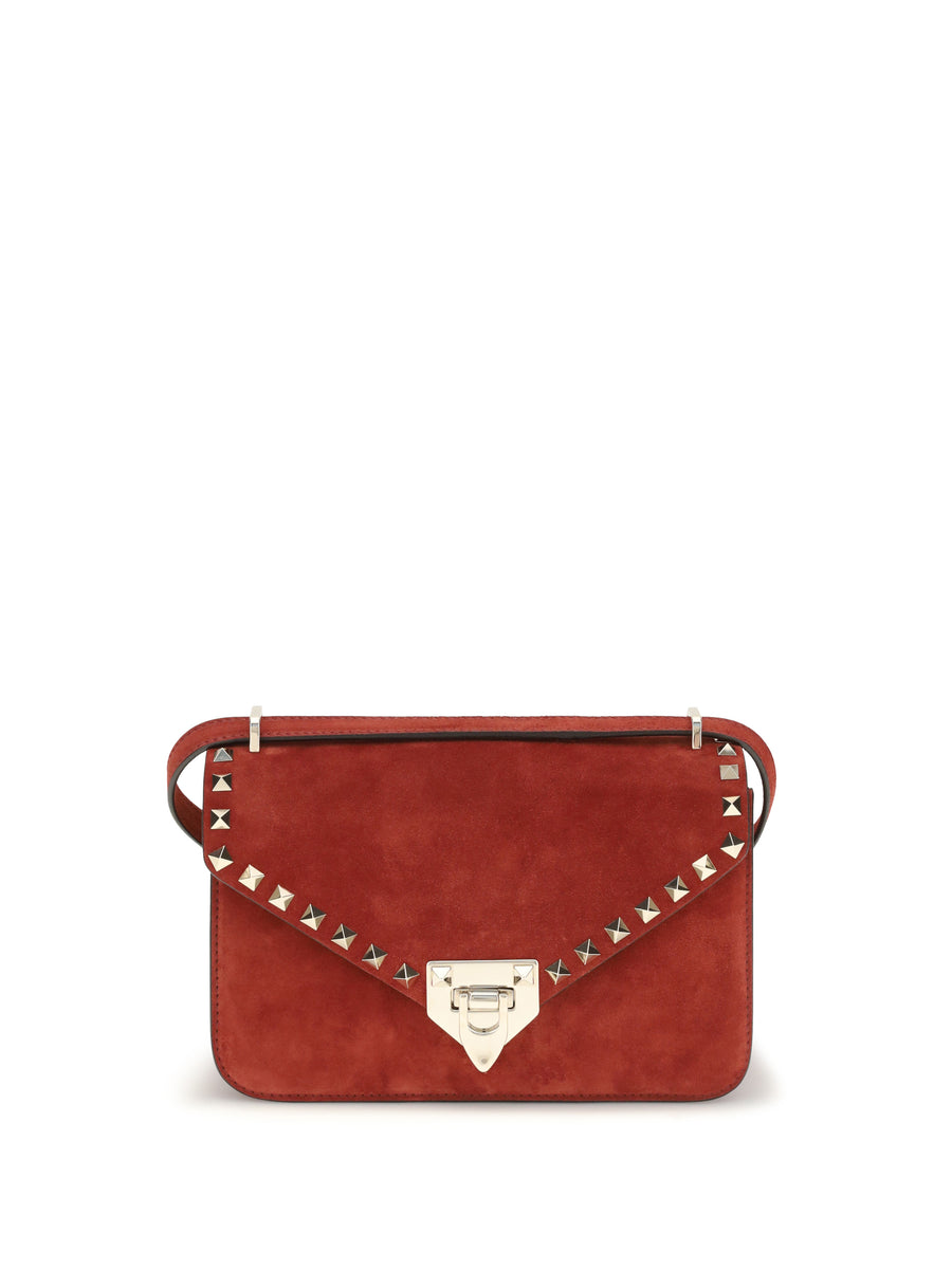 Shoulder Bag Rockstud Mini Suede Russet Red