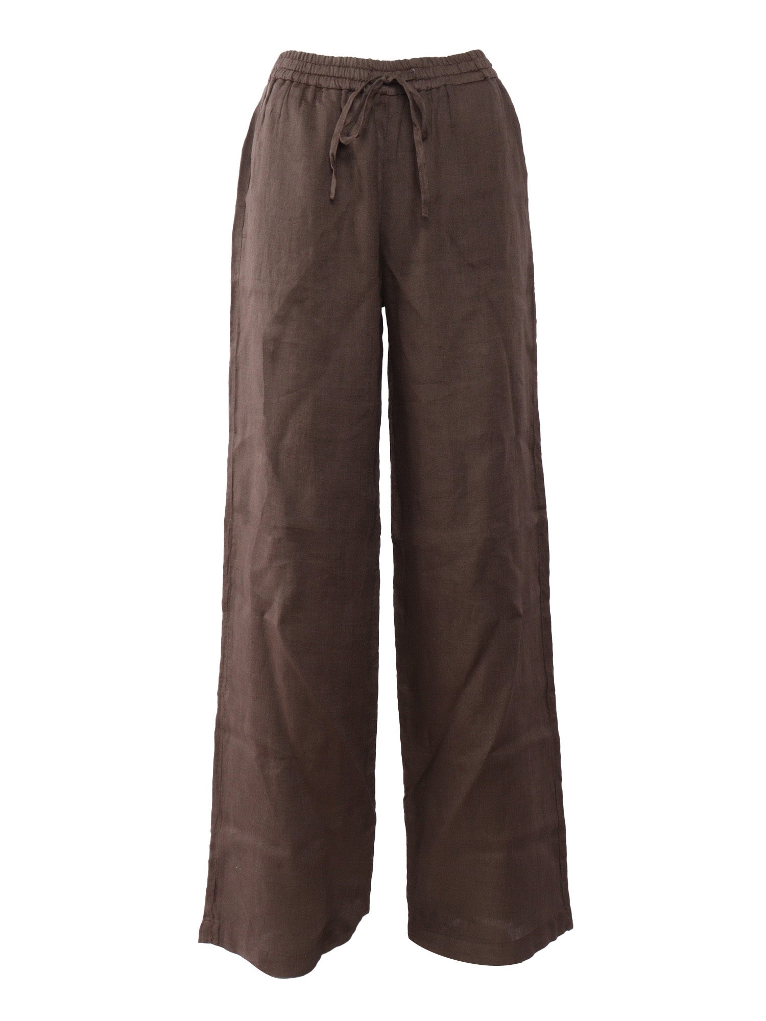 EASY PANTS WITH DRAWSTRING Brown Linen