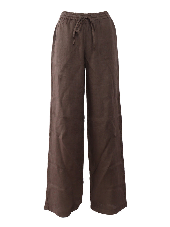 EASY PANTS WITH DRAWSTRING Brown Linen