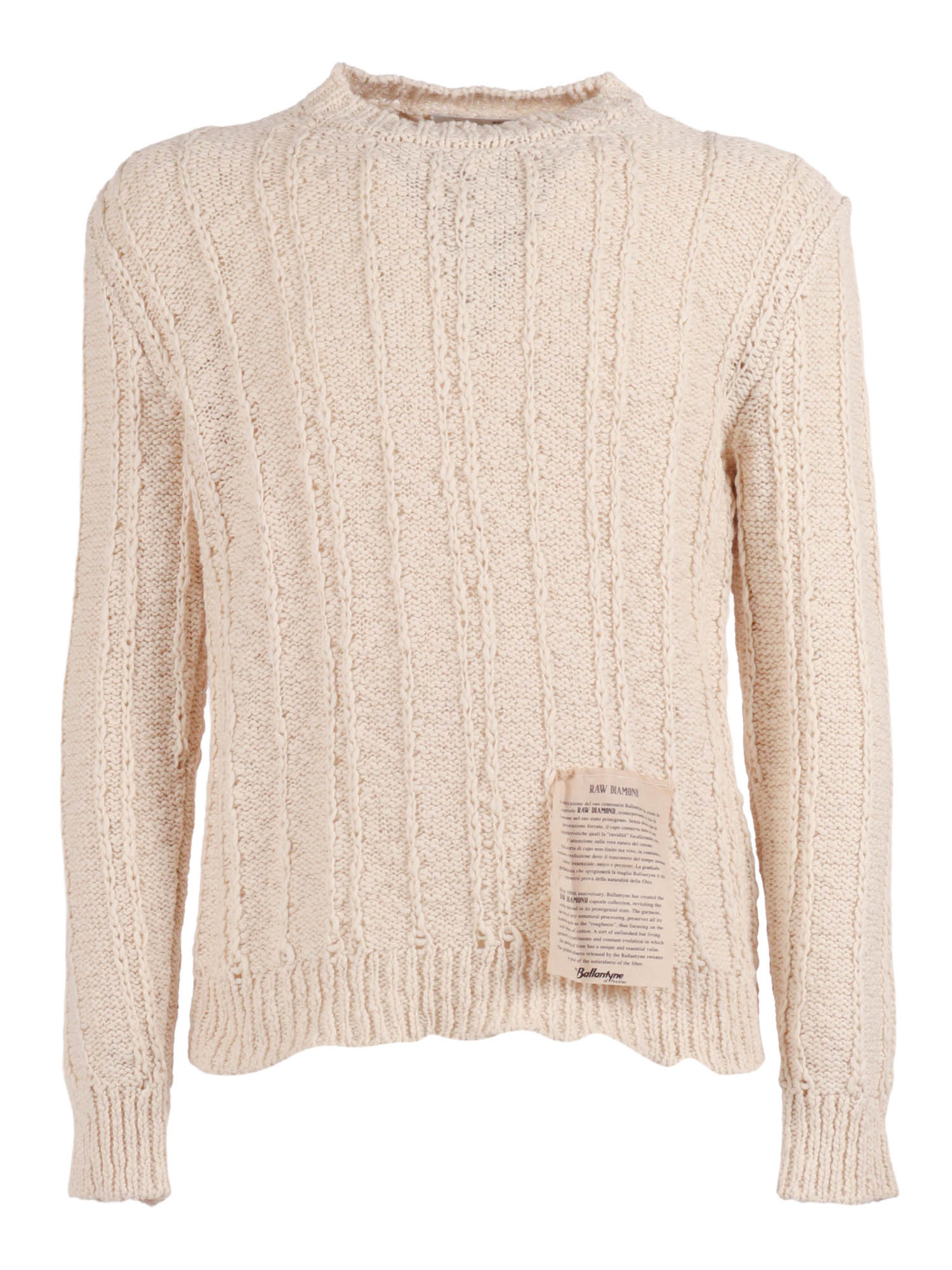 R Neck Pullover White Cotton Crewneck