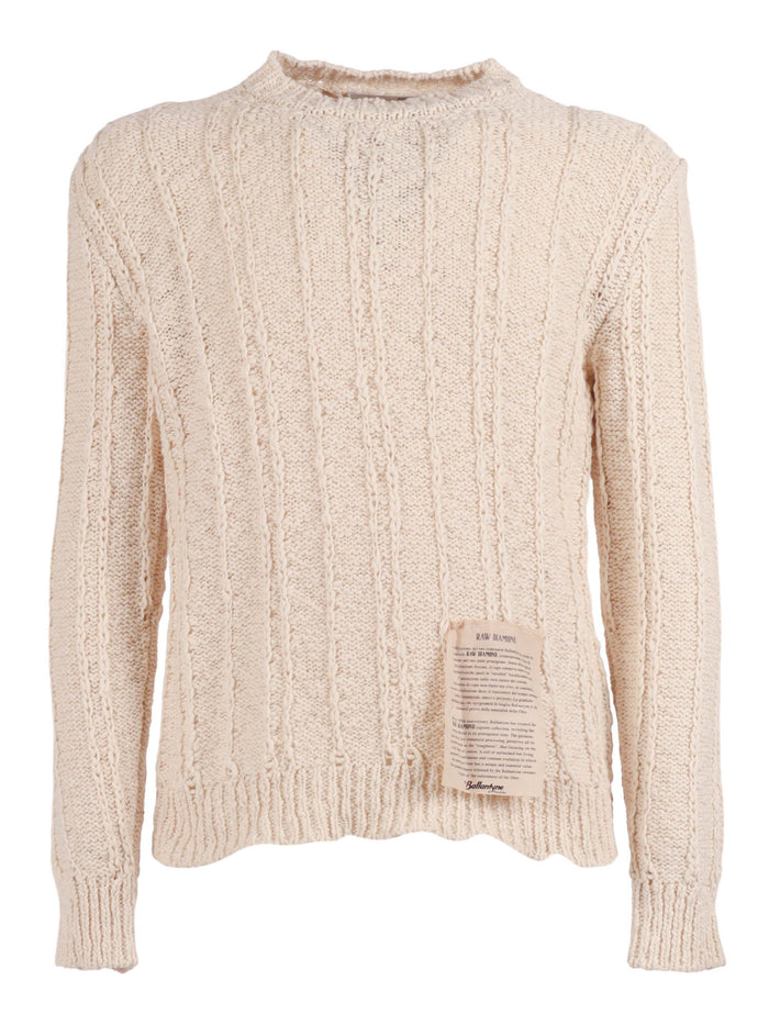 R Neck Pullover White Cotton Crewneck