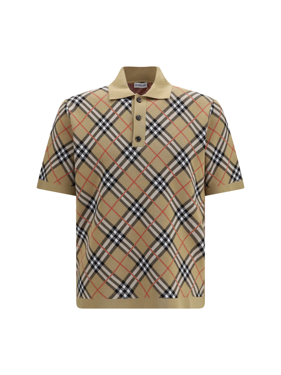 Polo Shirt Check Cotton Blend Sand Ip