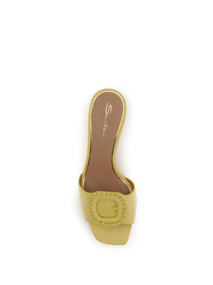 Leather Mule Sandals Yellow Calf Pumps