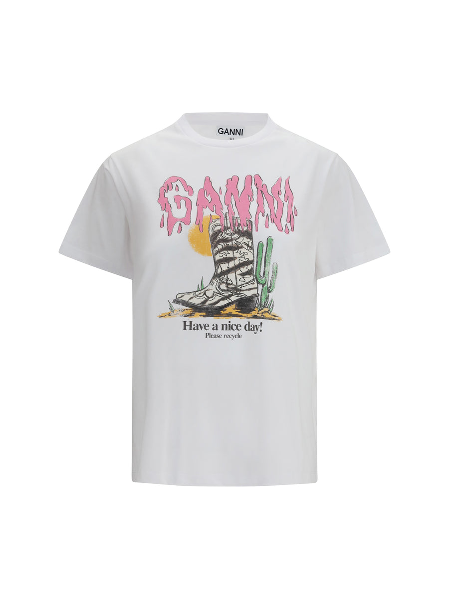 Western T-Shirt With Cowboy Boots Bright White Cotton T-shirts & Jerseys