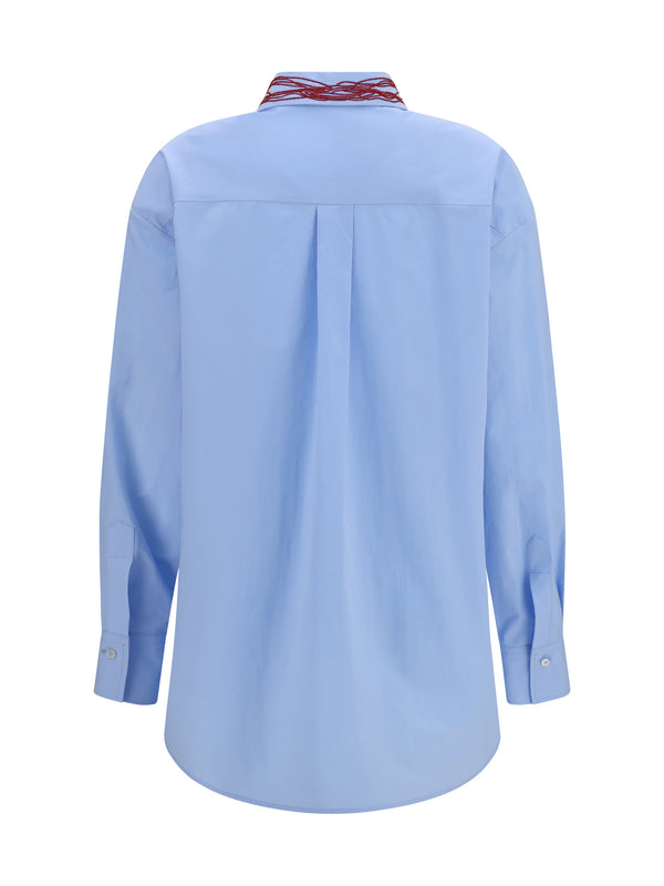 Shirt Boyfriend Poplin Embellished Collar Light Blue/red Cotton