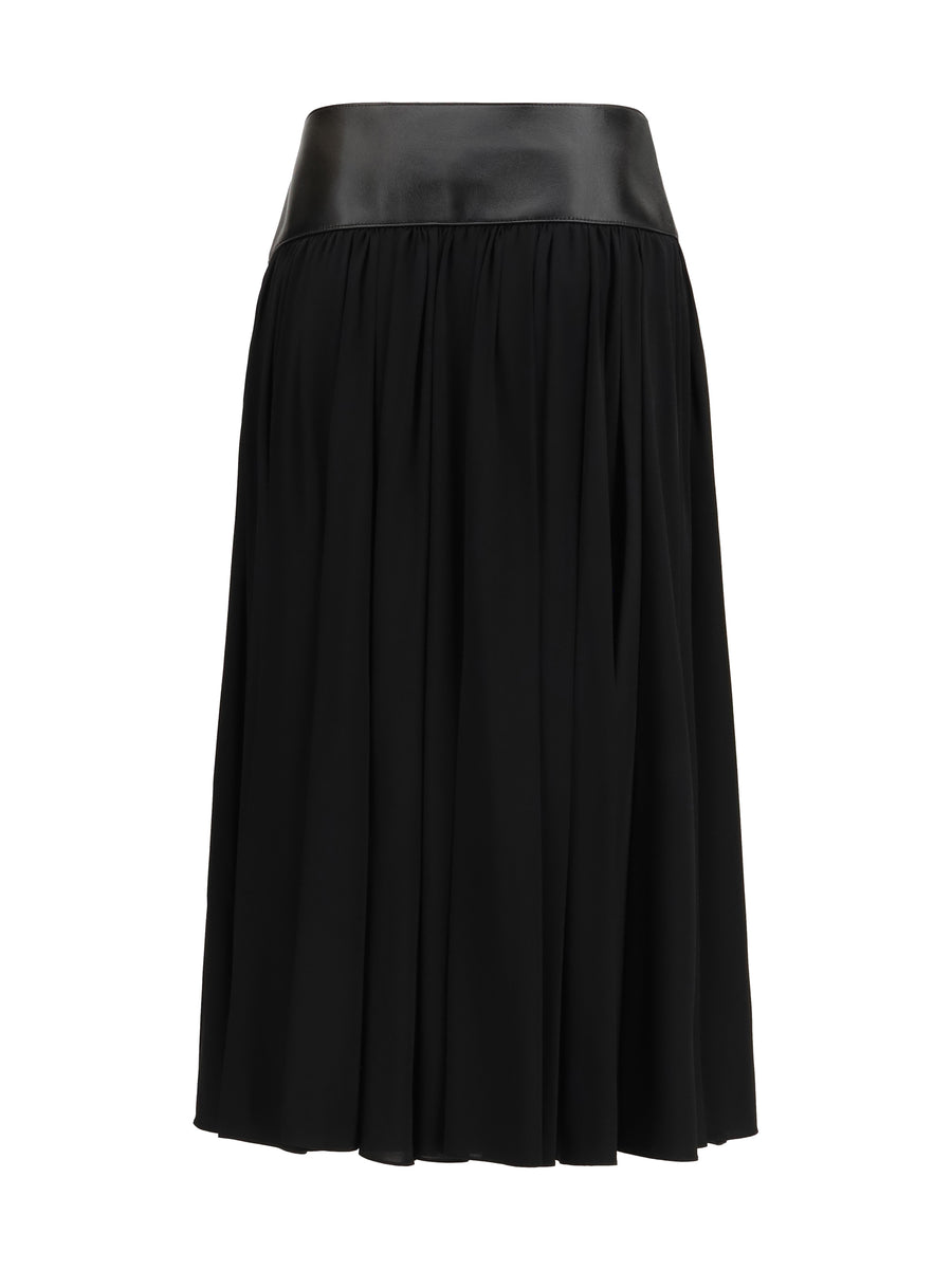 Skirt With Leather Belt, Black Viscose
