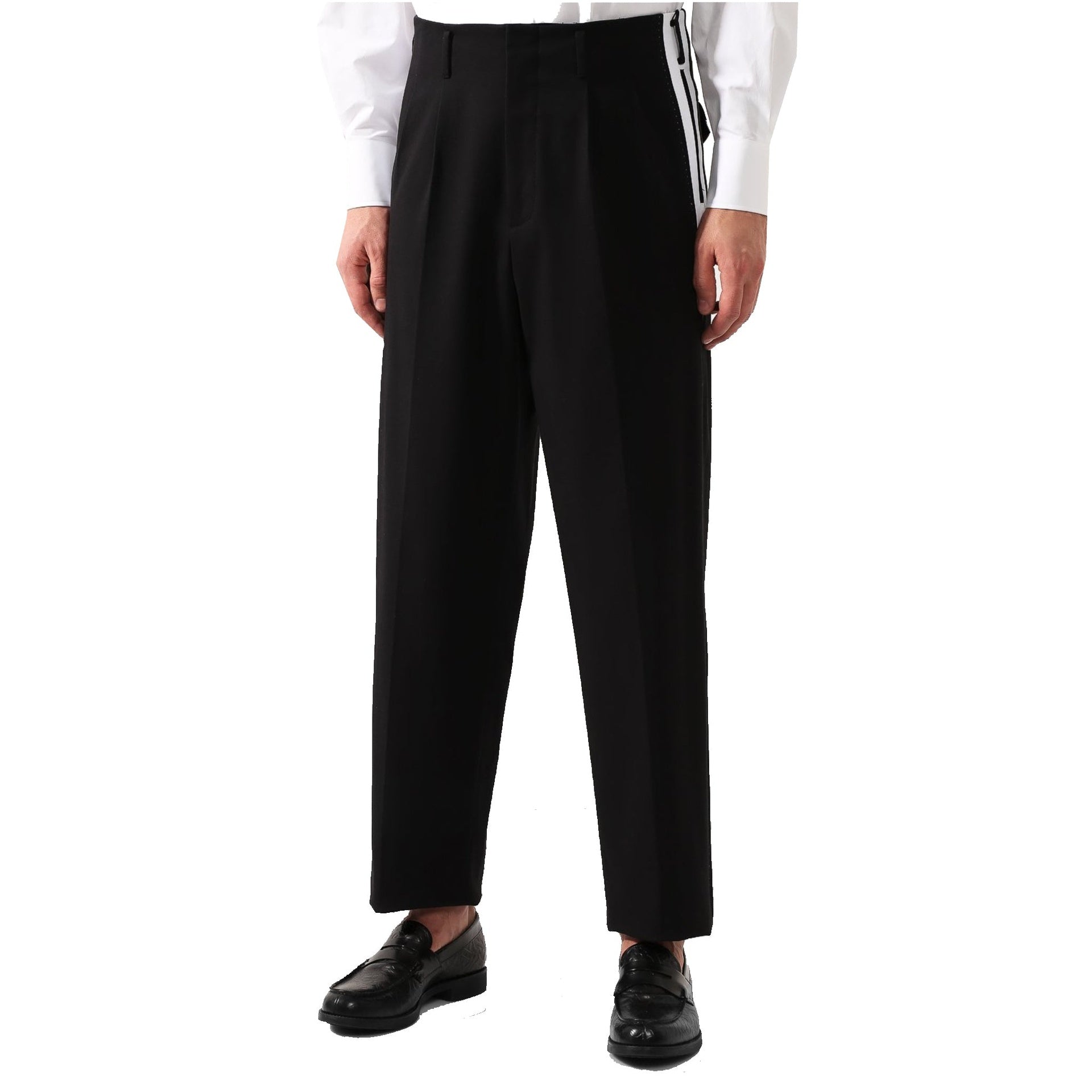 Side Stripe Pleat Trousers Black Cotton Elastane