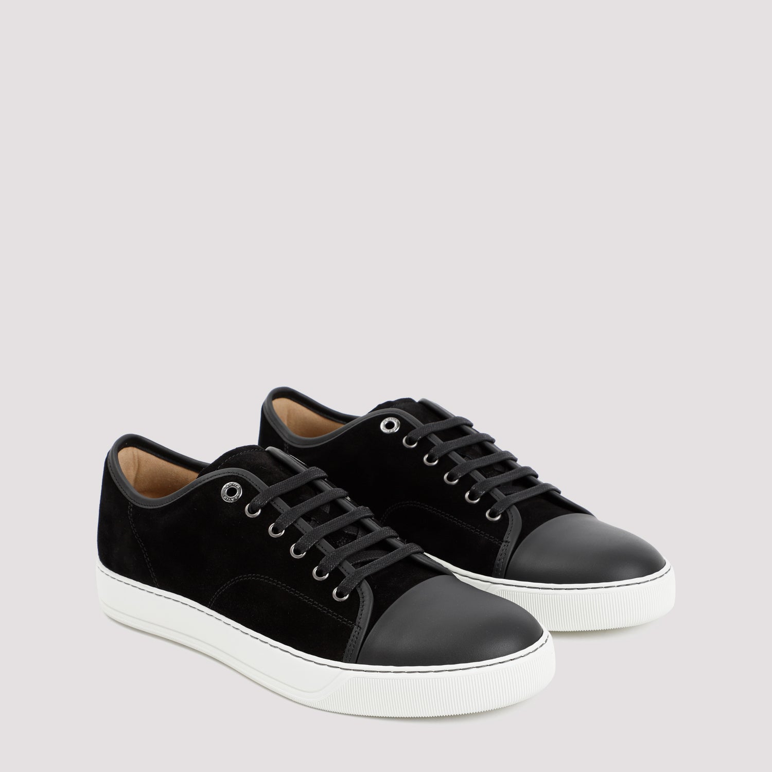 Suede And Nappa Captoe Low To Sneakers Black Calf Leather Shoe