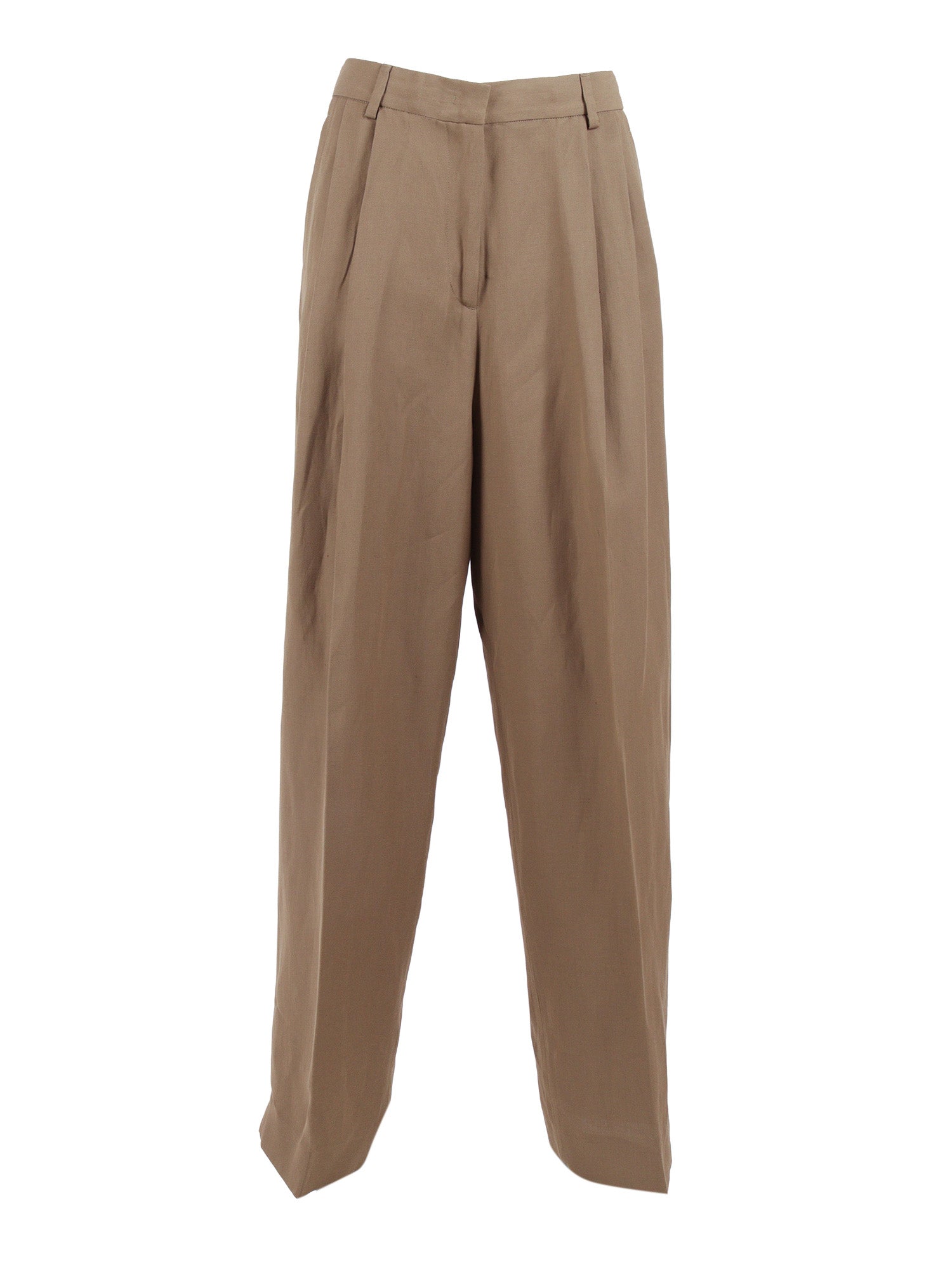 VISCOSE LINEN DOUBLE PLEAT WIDE TROUSERS Brown Pant