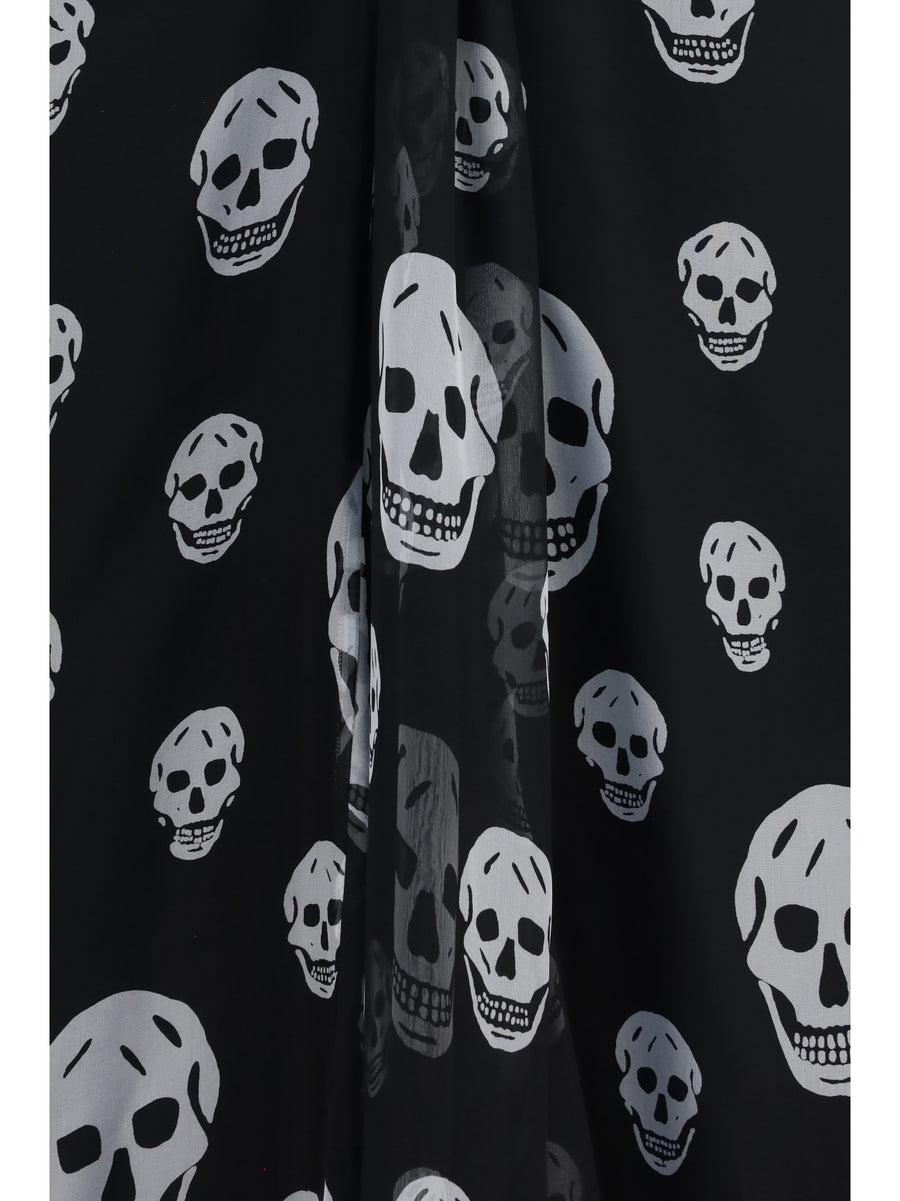 Skirt Draped Long Skull Black-White Black/white Silk