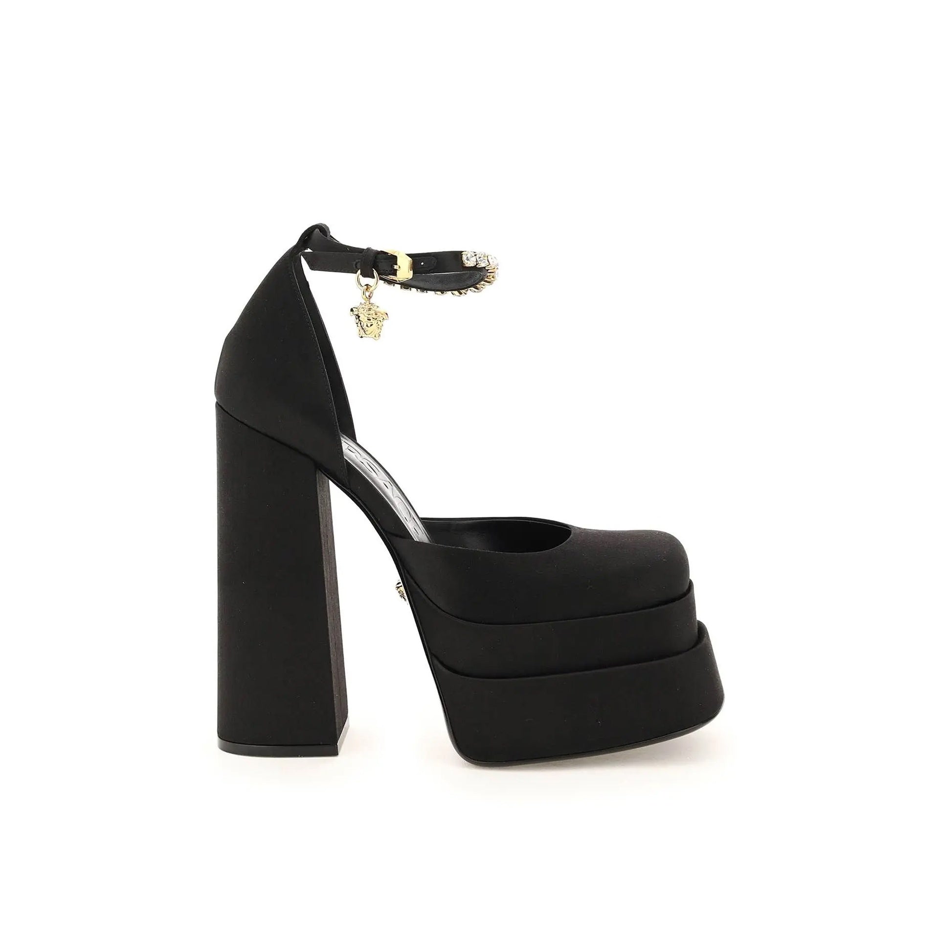 Silk Satin Platform Pumps Black