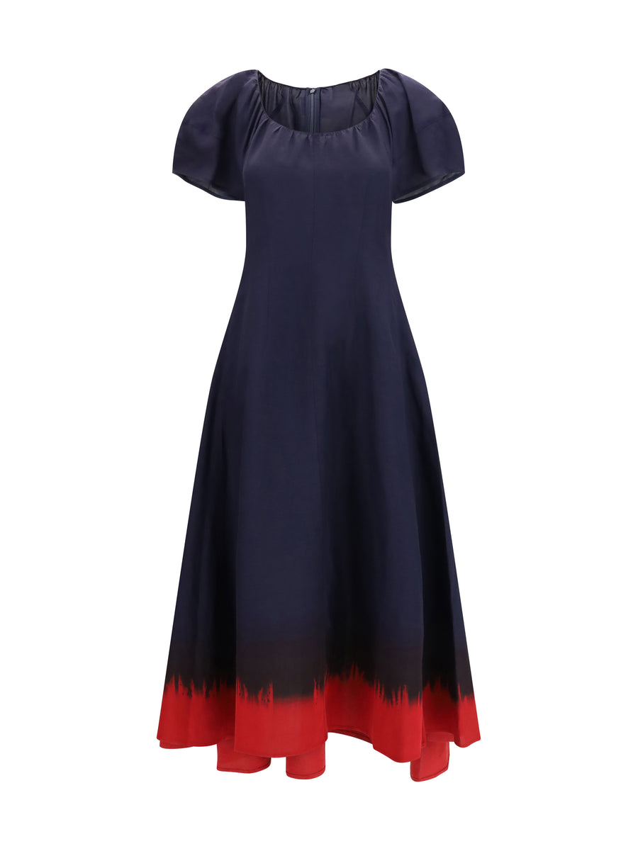 Midi Dress With Balloon Sleeves Medium Navy-Red Navy/red Viscose